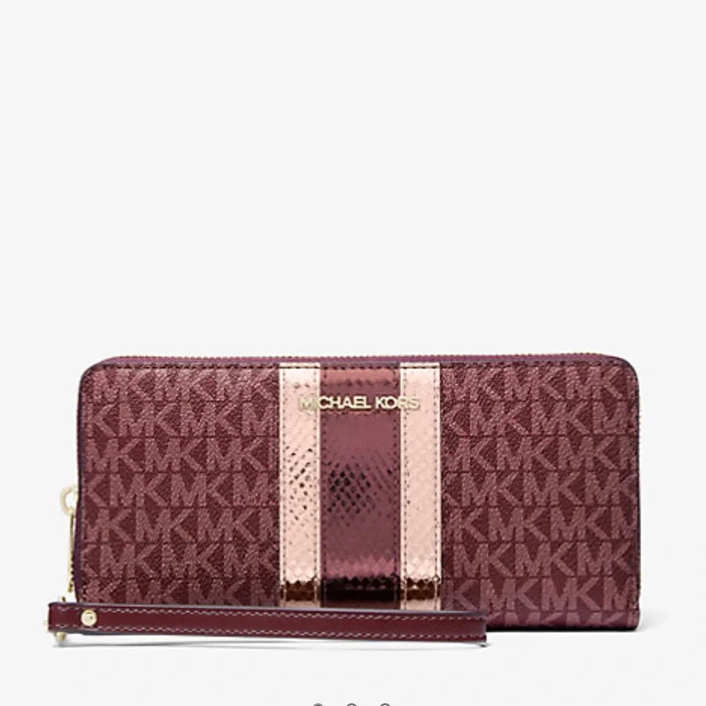 Michael Kors Jet Set Travel Large Signature Logo and Metallic Continental Wallet